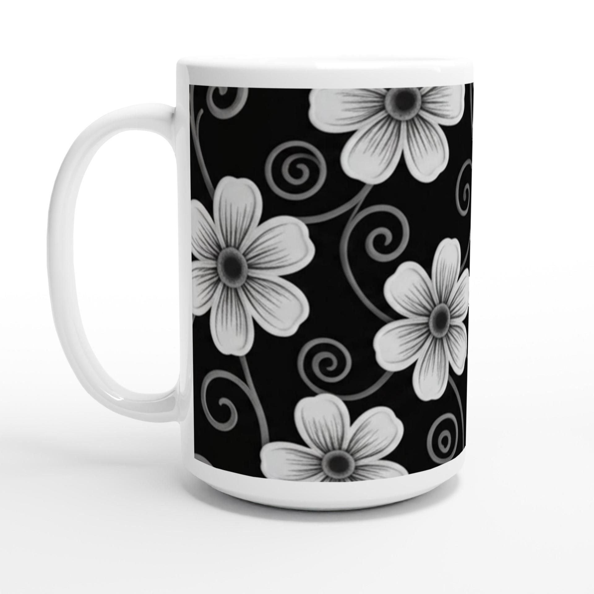 Set of Floral Cups - Light and Dark - Large 15oz Ceramic Mugs