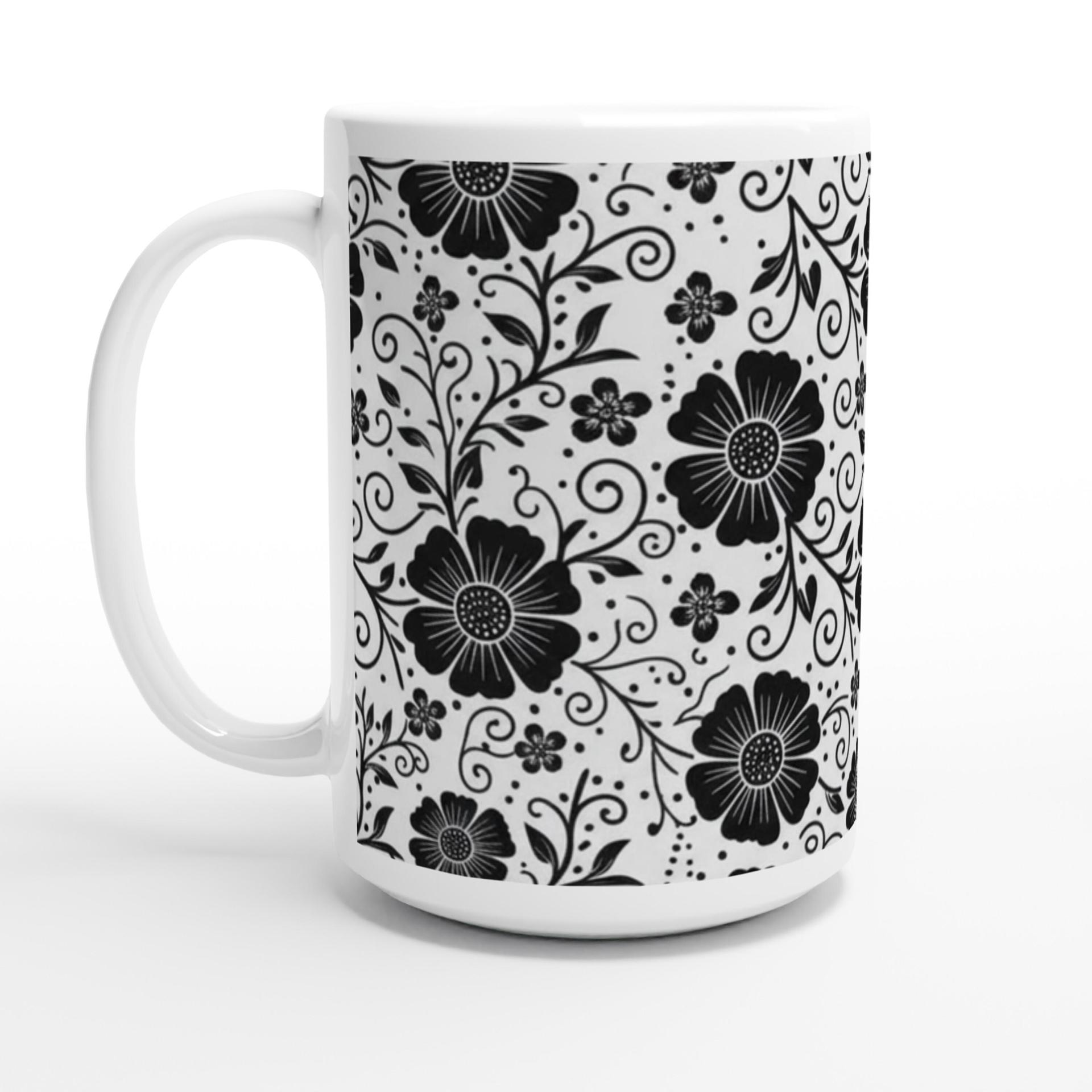 Set of 3 Big Mugs, Floral Cup Set, Large 15 oz