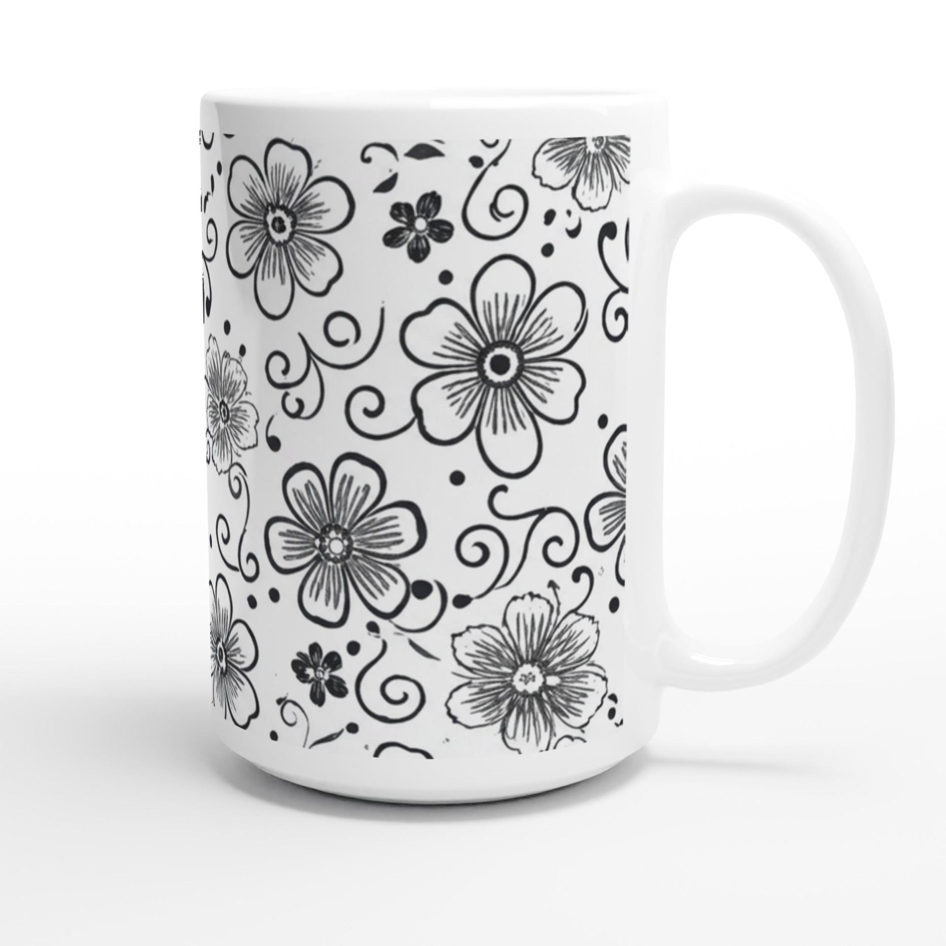 Set of 3 Big Mugs, Floral Cup Set, Large 15 oz