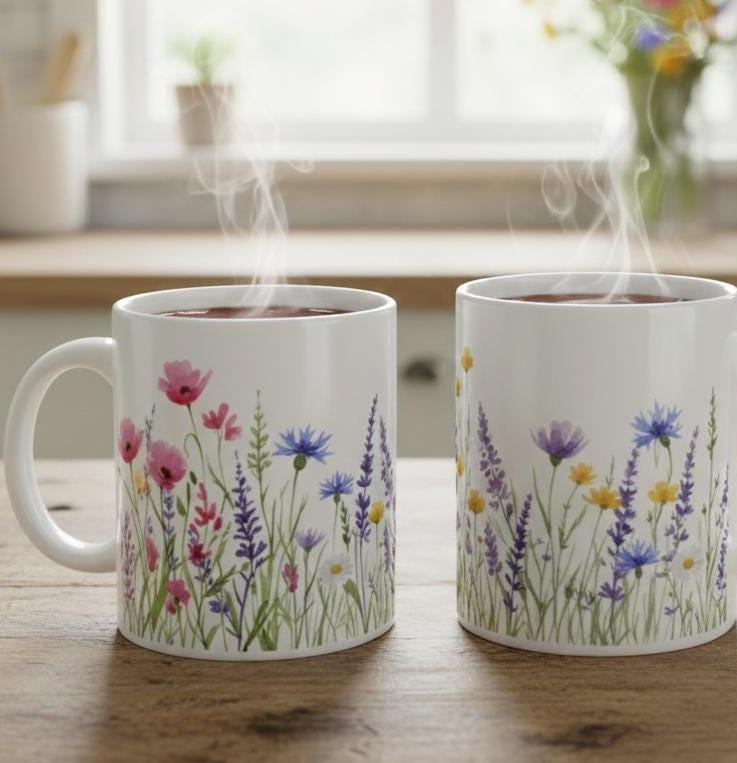 Floral Cups -  Large and Small Ceramic Mugs