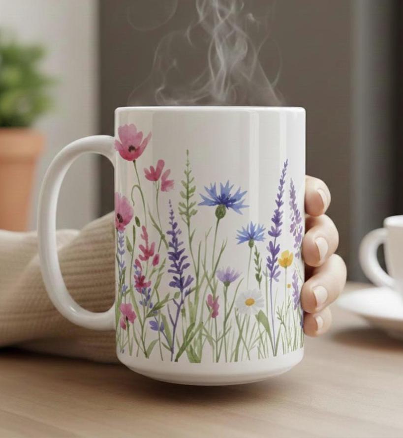 Floral Cups -  Large and Small Ceramic Mugs