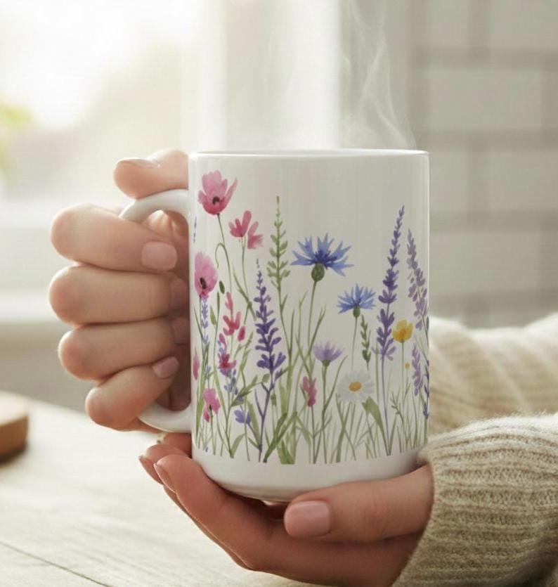 Floral Cups -  Large and Small Ceramic Mugs