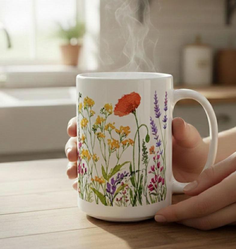 Floral Cups -  Large and Small Ceramic Mugs