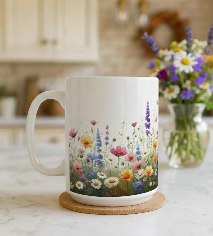 Set of Big Mugs, Floral Cup Set, 15 oz