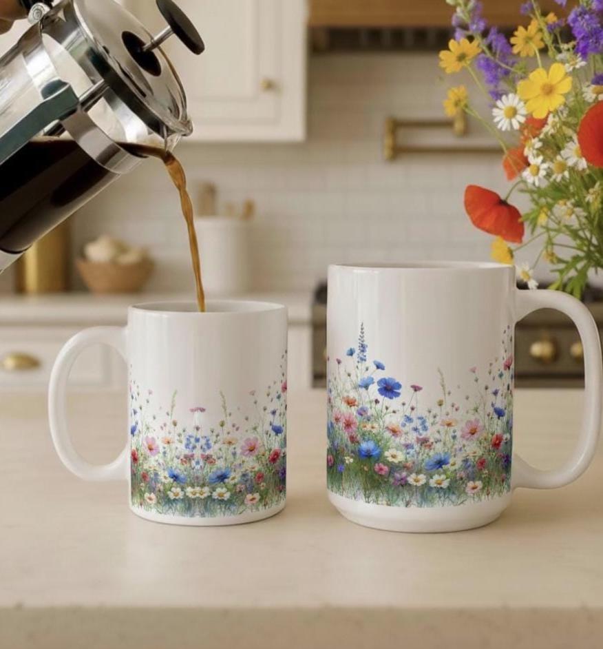 Floral Cups -  Large and Small Ceramic Mugs