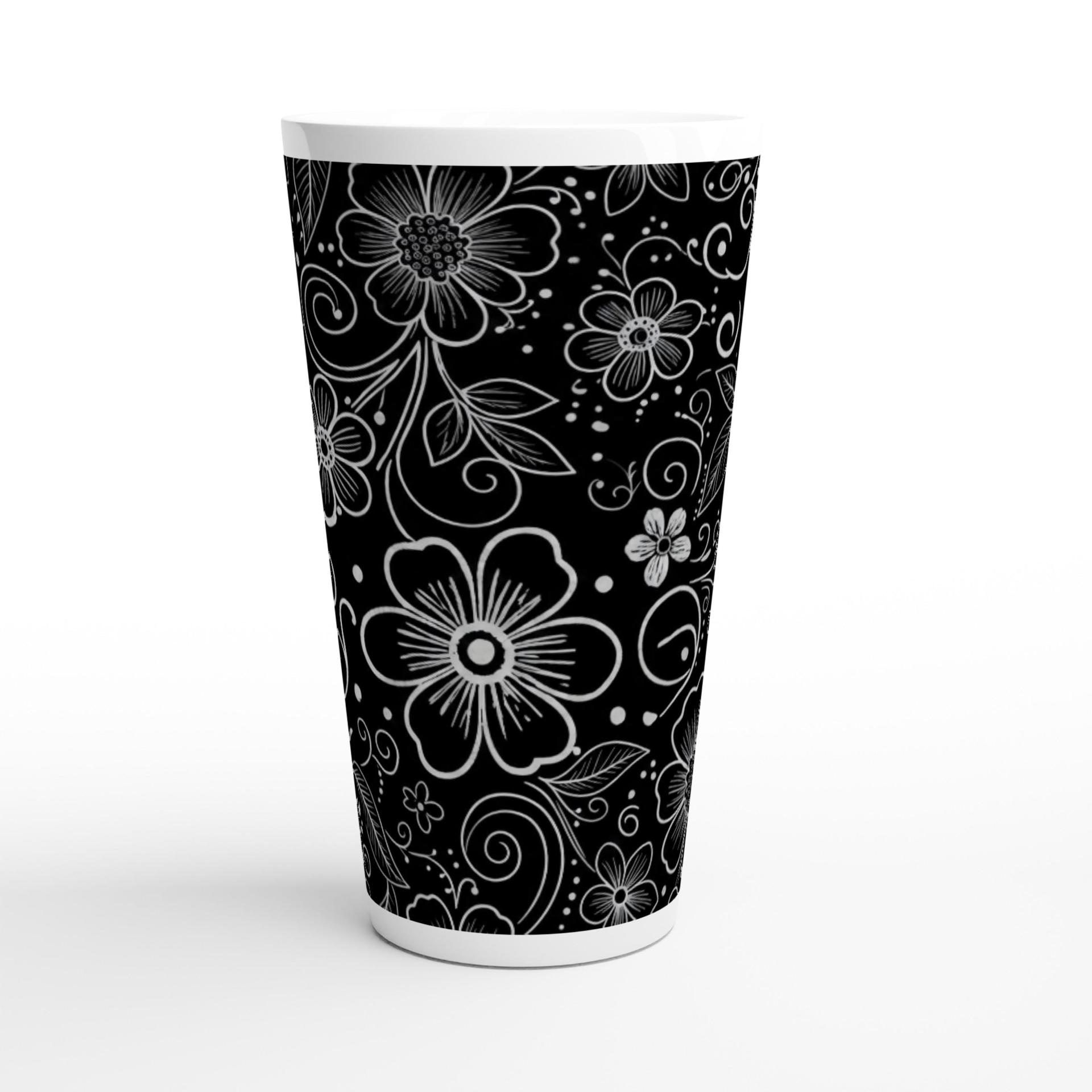 Set of 3 Cups, Floral, 17oz Latte Ceramic Mugs Set - Extra Tall Cup Set