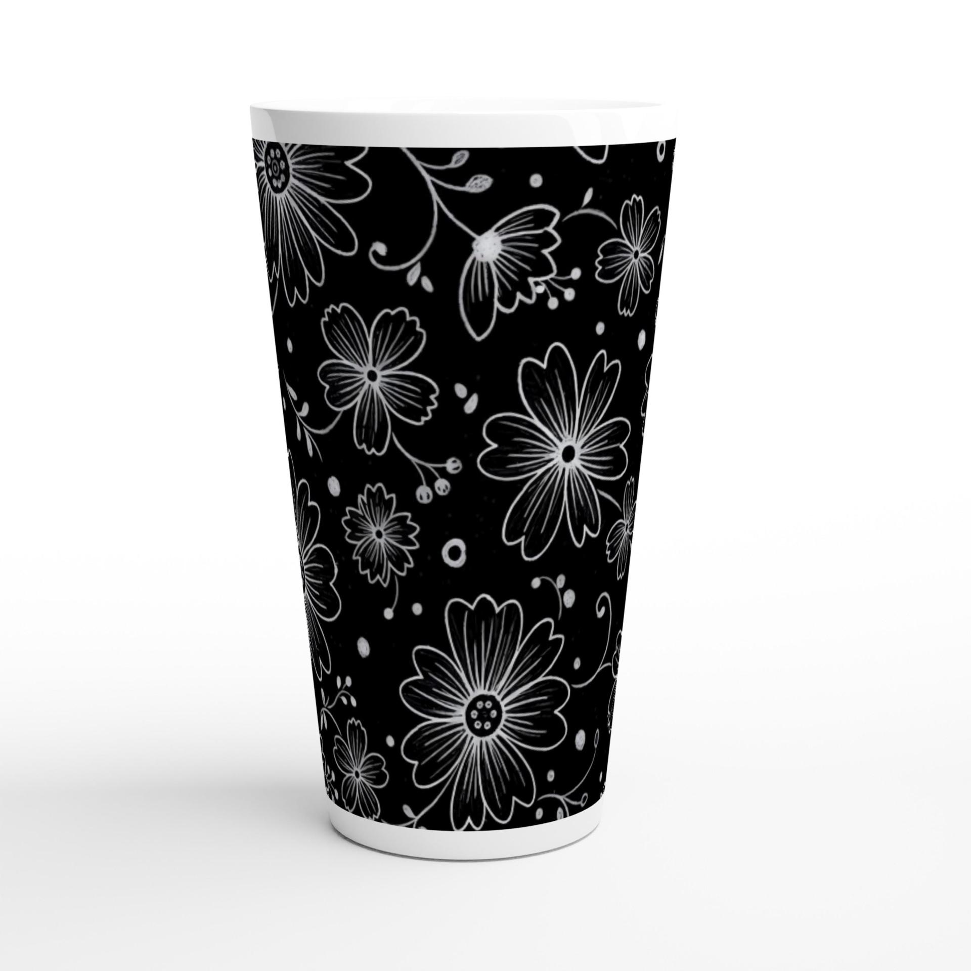 Set of 3 Cups, Floral, 17oz Latte Ceramic Mugs Set - Extra Tall Cup Set
