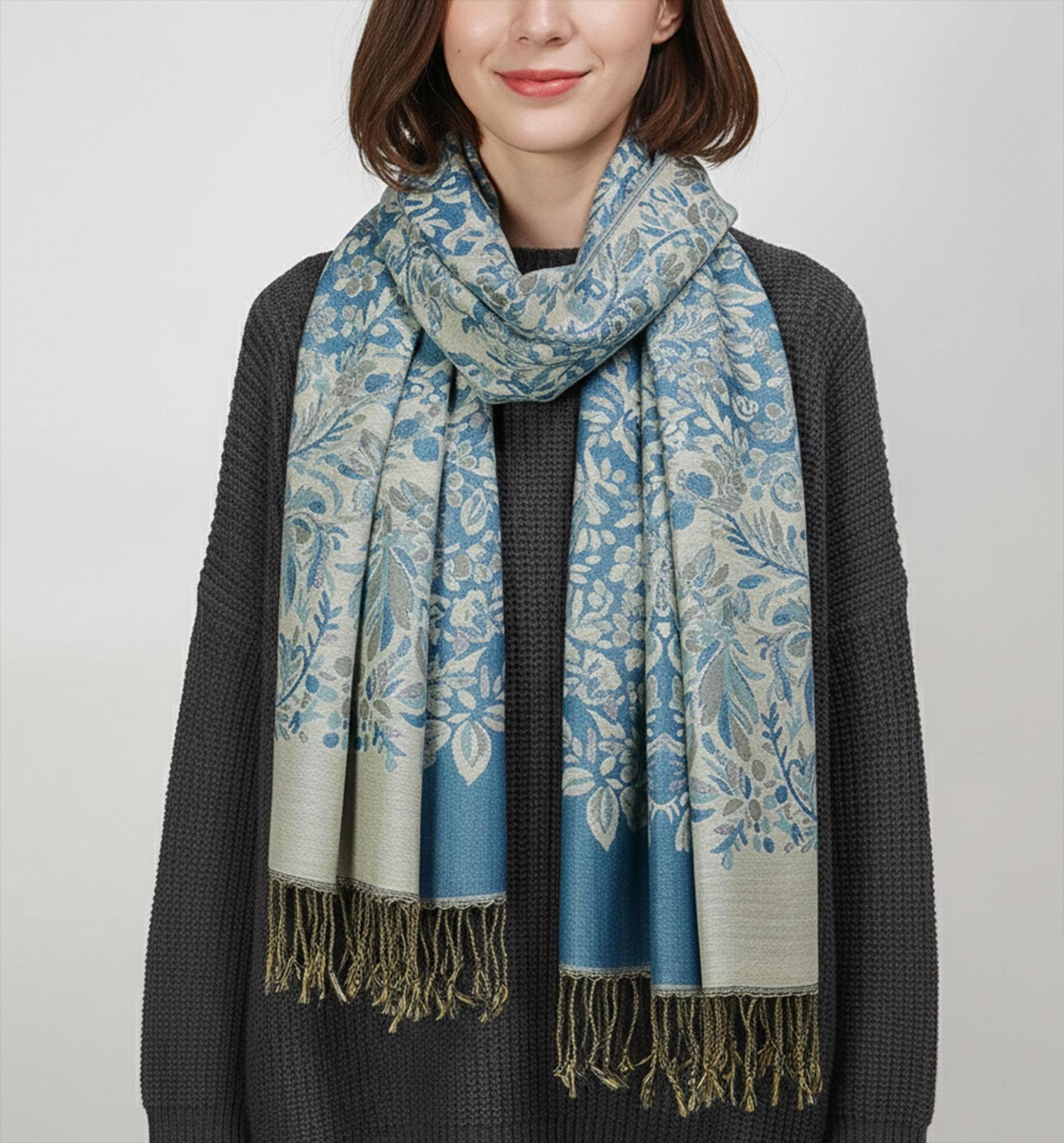 Reversible Soft Pashmina Shawl & Scarf for Women, Jacquard Brocade, Shawl, Sarong or Head Wraps