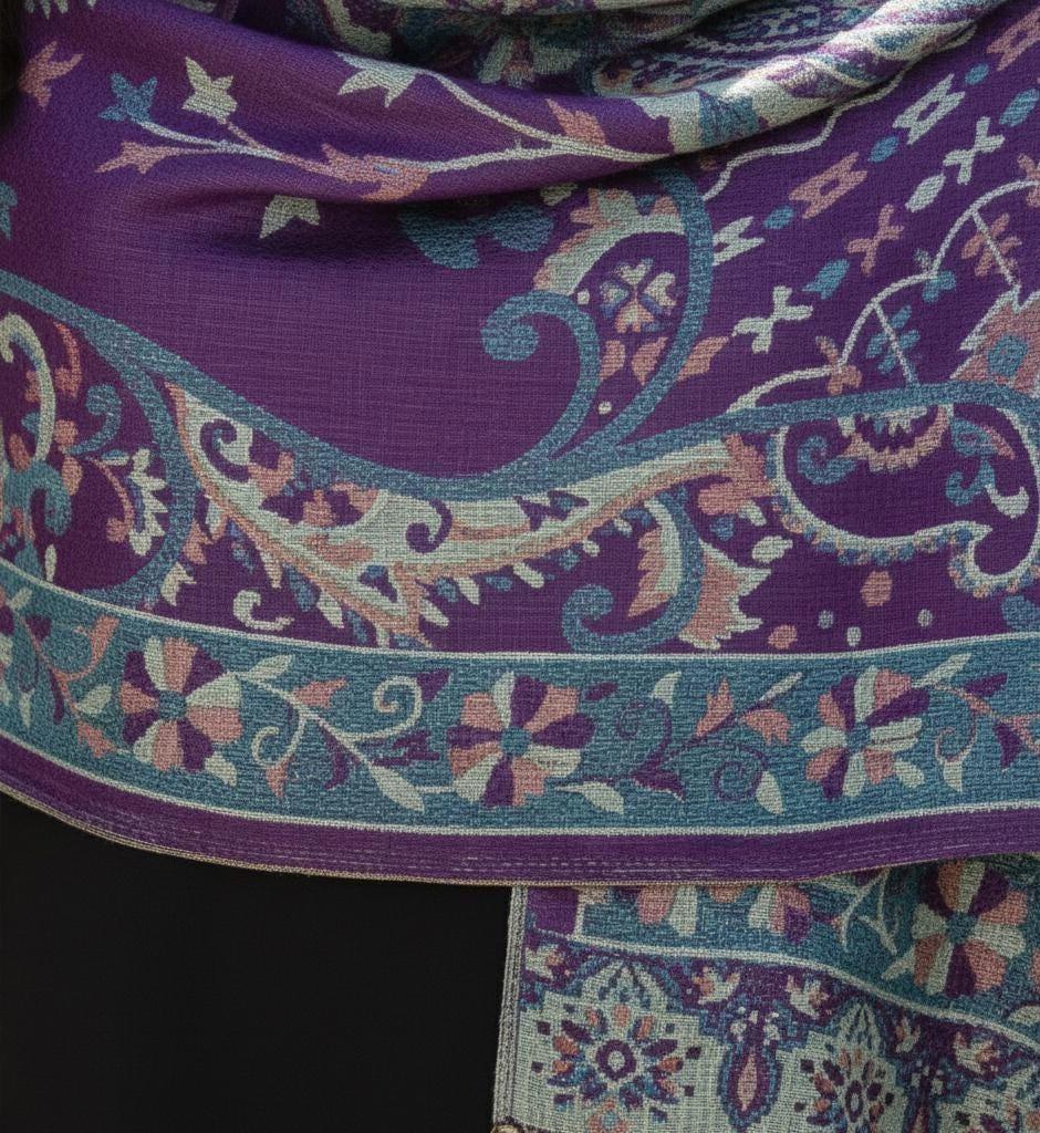 Reversible Soft Pashmina Shawl & Scarf for Women, Jacquard Brocade, Shawl, Sarong or Head Wraps