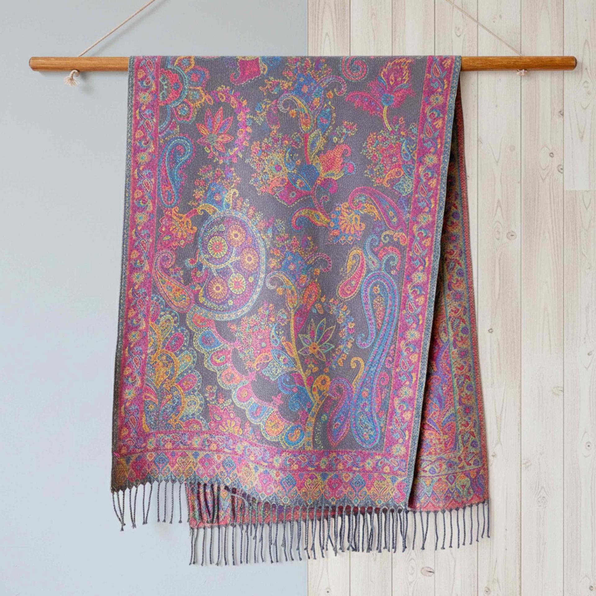 Reversible Soft Pashmina Shawl & Scarf for Women, Jacquard Brocade, Shawl, Sarong or Head Wraps