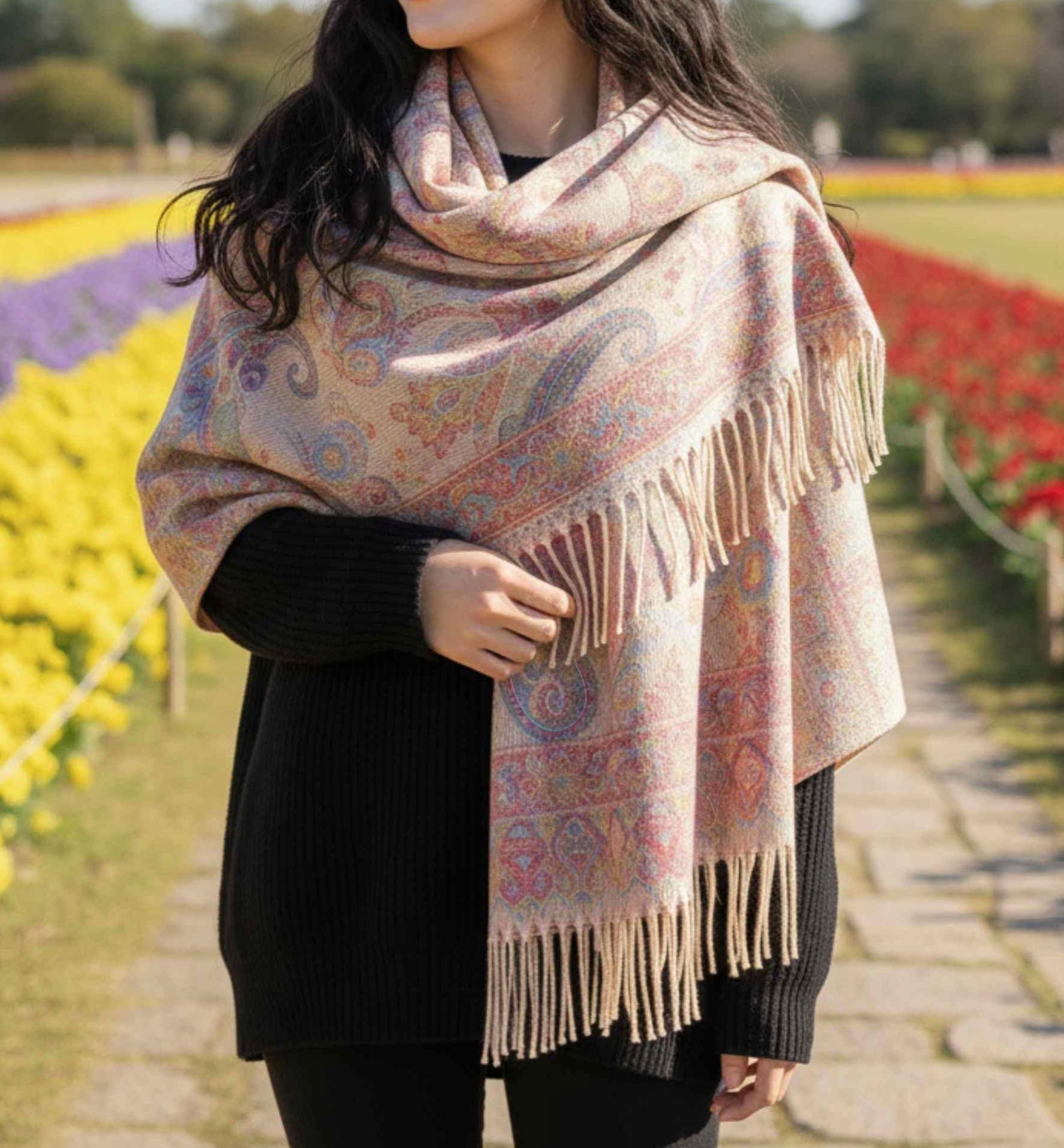 Reversible Soft Pashmina Shawl & Scarf for Women, Jacquard Brocade, Shawl, Sarong or Head Wraps