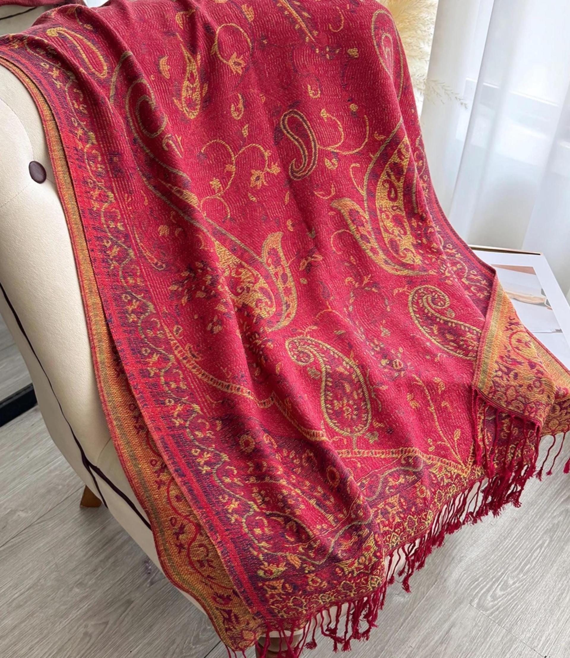 Reversible Soft Pashmina Shawl & Scarf for Women, Jacquard Brocade, Shawl, Sarong or Head Wraps