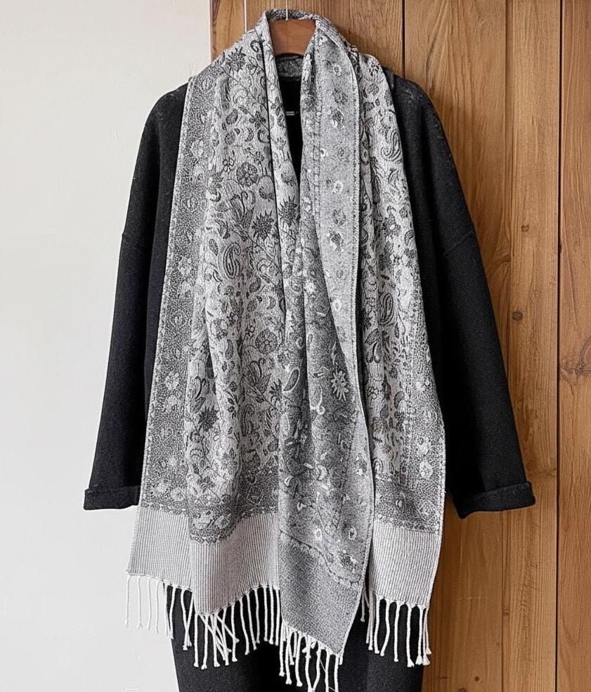 Soft Pashmina Shawl & Scarf for Women, Jacquard Brocade, Shawl, Sarong or Head Wraps