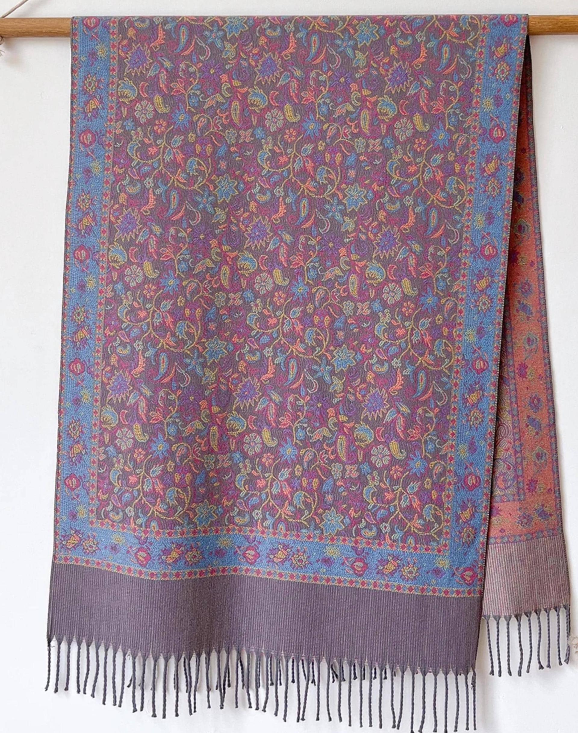 Reversible Soft Pashmina Shawl & Scarf for Women, Jacquard Brocade, Shawl, Sarong or Head Wraps