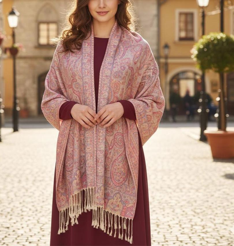 Soft Pashmina Shawl & Scarf for Women, Jacquard Brocade, Shawl, Sarong or Head Wraps