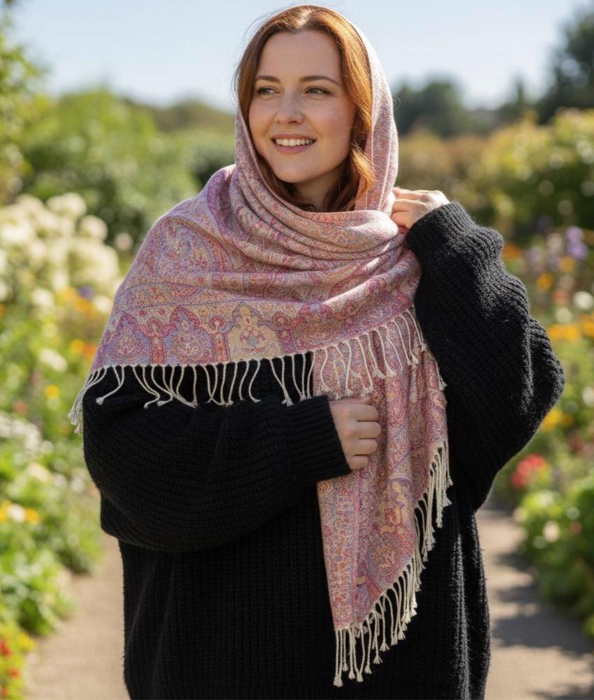 Soft Pashmina Shawl & Scarf for Women, Jacquard Brocade, Shawl, Sarong or Head Wraps