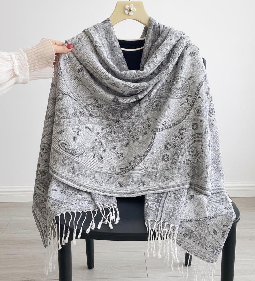 Soft Pashmina Shawl & Scarf for Women, Jacquard Brocade, Shawl, Sarong or Head Wraps