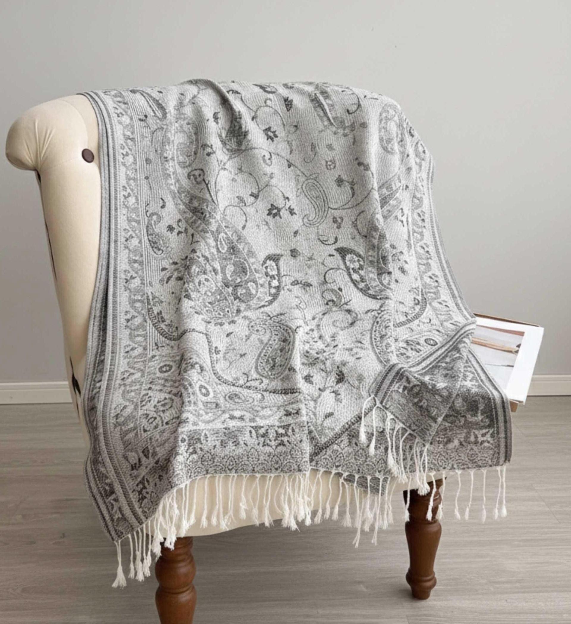 Soft Pashmina Shawl & Scarf for Women, Jacquard Brocade, Shawl, Sarong or Head Wraps