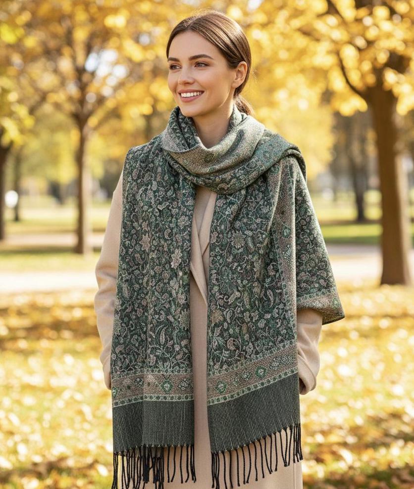 Soft Pashmina Shawl & Scarf for Women, Jacquard Brocade, Shawl, Sarong or Head Wraps