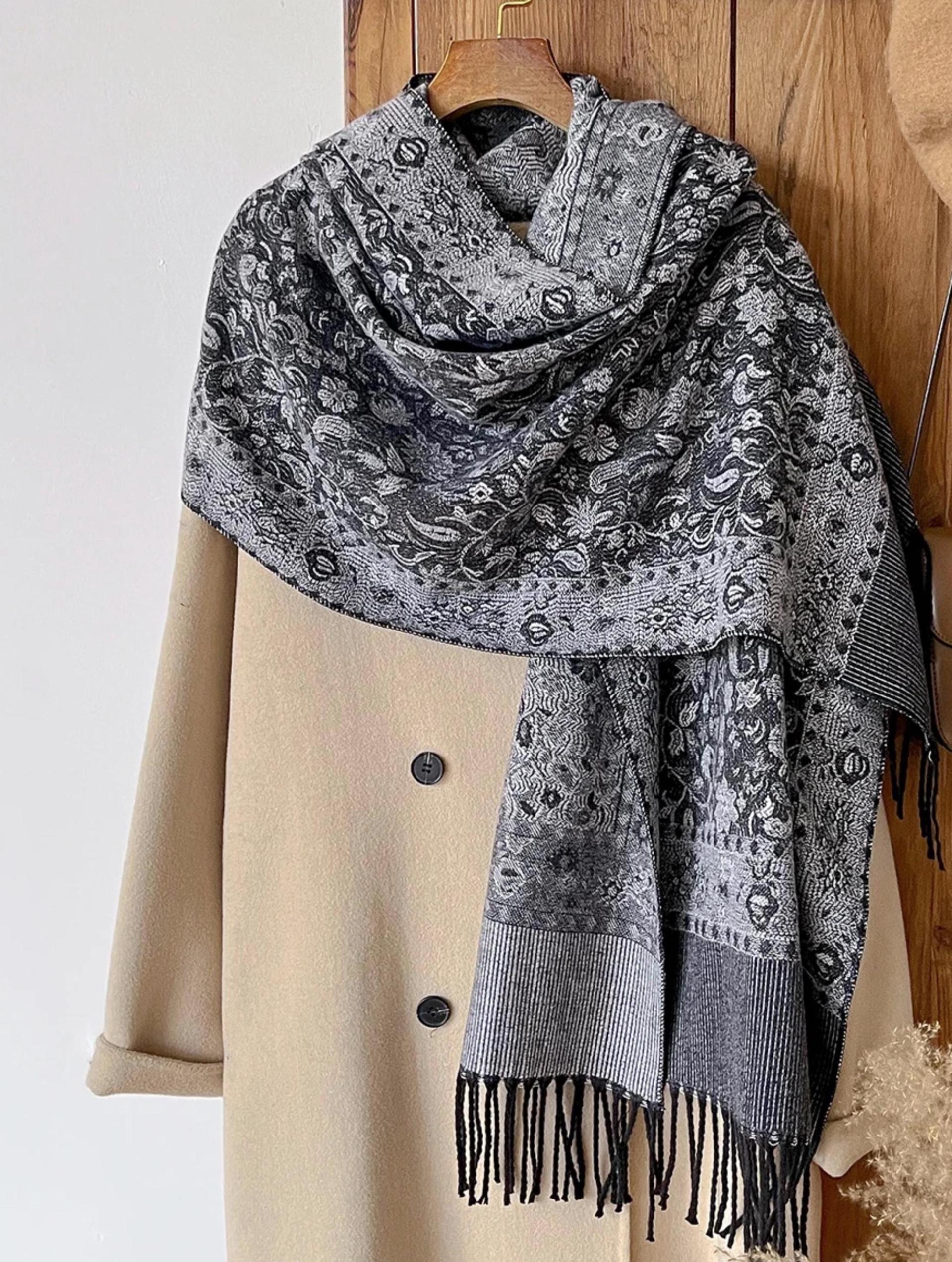 Reversible Soft Pashmina Shawl & Scarf for Women, Jacquard Brocade, Shawl, Sarong or Head Wraps