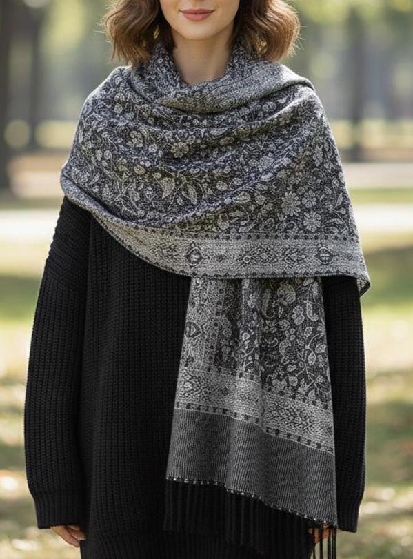 Reversible Soft Pashmina Shawl & Scarf for Women, Jacquard Brocade, Shawl, Sarong or Head Wraps