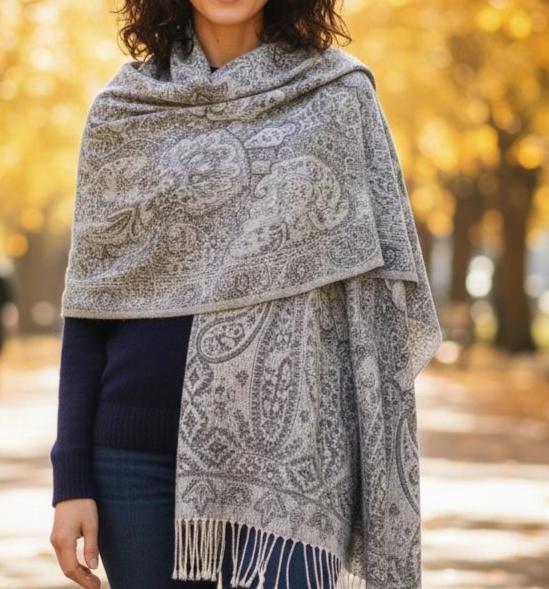 Reversible Soft Pashmina Shawl & Scarf for Women, Jacquard Brocade, Shawl, Sarong or Head Wraps