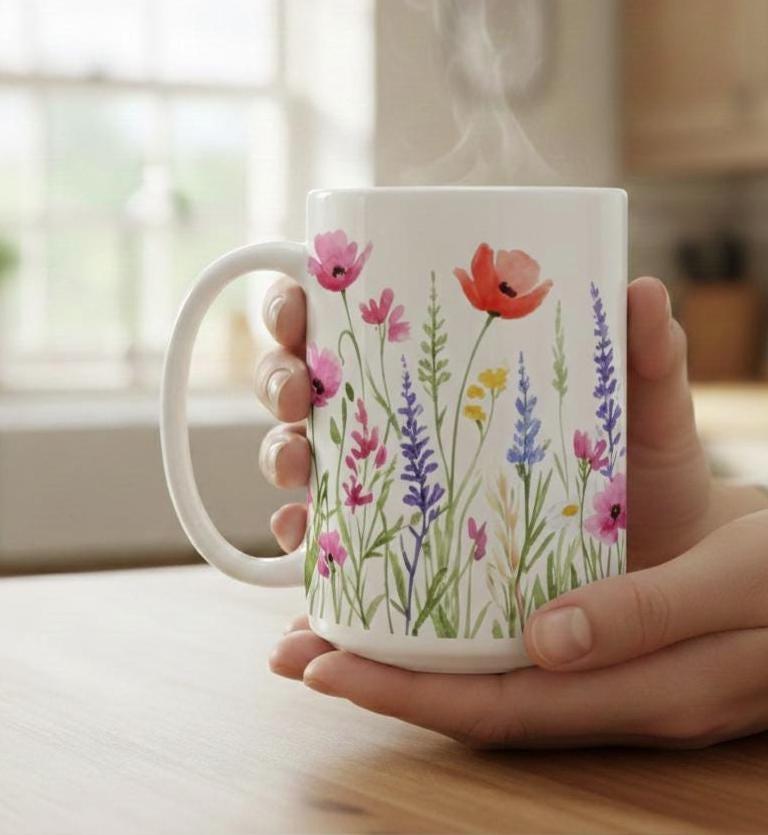 Floral Cups -  Large and Small Ceramic Mugs