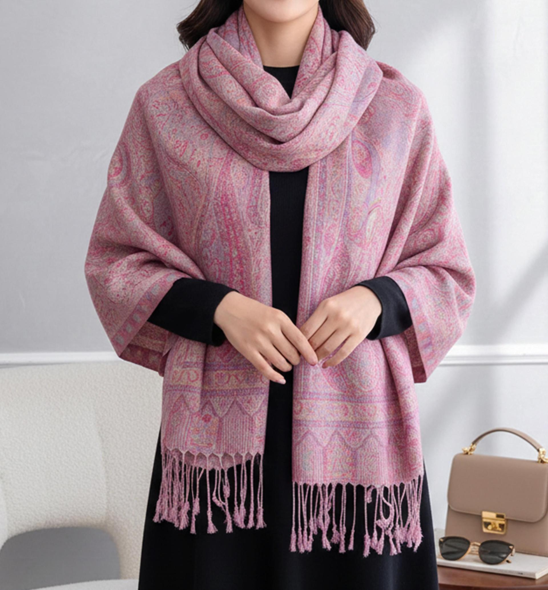 Soft Pashmina Shawl & Scarf for Women, Jacquard Brocade, Shawl, Sarong or Head Wraps