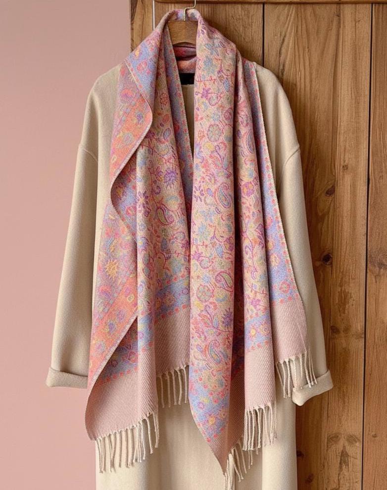 Reversible Soft Pashmina Shawl & Scarf for Women, Jacquard Brocade, Shawl, Sarong or Head Wraps