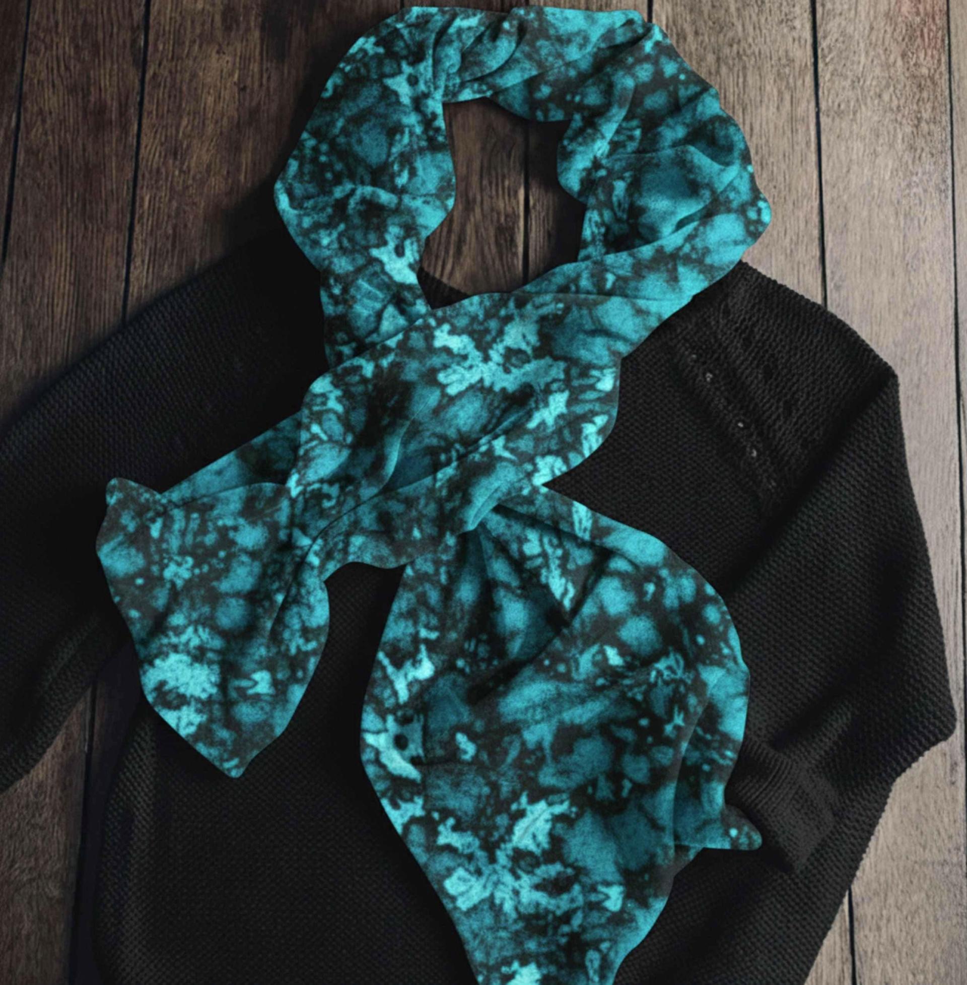 Velvet Scarf, Teal, Black and Green, Super Soft Long Scarf