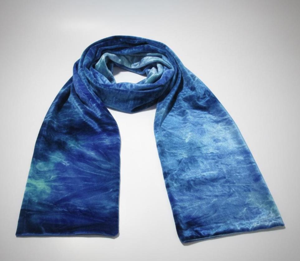Tie Dye Velvet Scarf, Blue and Green, Aqua and Turquoise