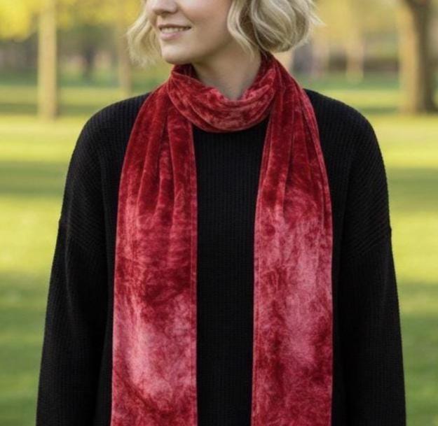 Tie Dye Velvet Scarf, Strawberry, Red and Pink Dyed Crushed Velvet