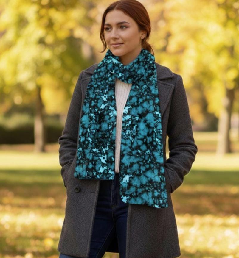 Velvet Scarf, Teal, Black and Green, Super Soft Long Scarf