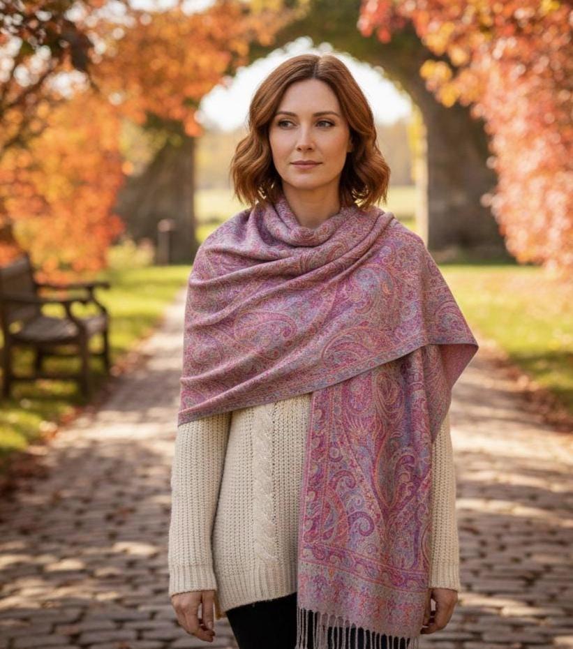 Soft Pashmina Shawl & Scarf for Women, Jacquard Brocade, Shawl, Sarong or Head Wraps