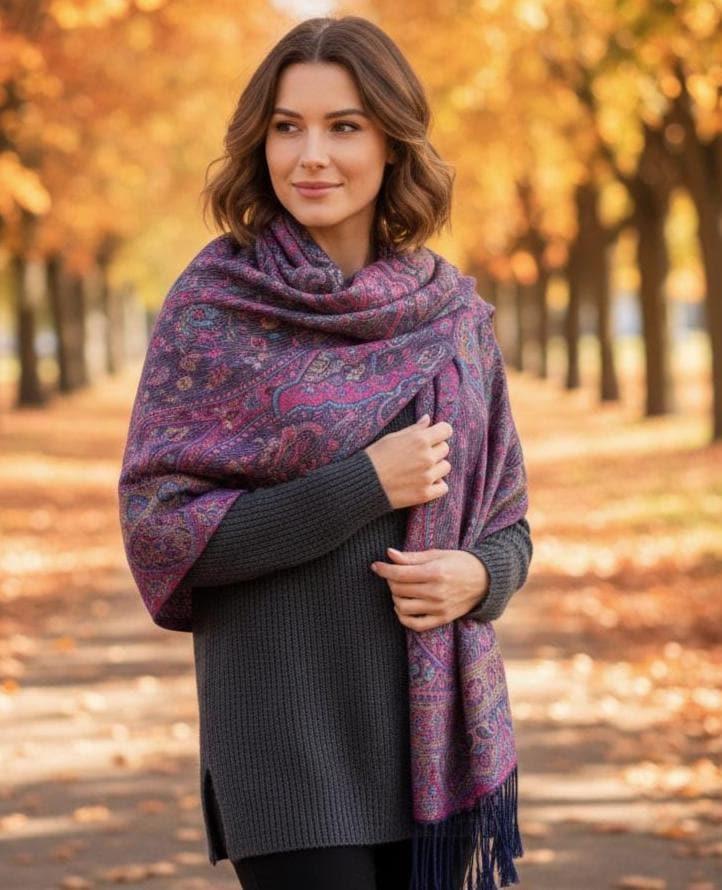 Soft Pashmina Shawl & Scarf for Women, Jacquard Brocade, Shawl, Sarong or Head Wraps