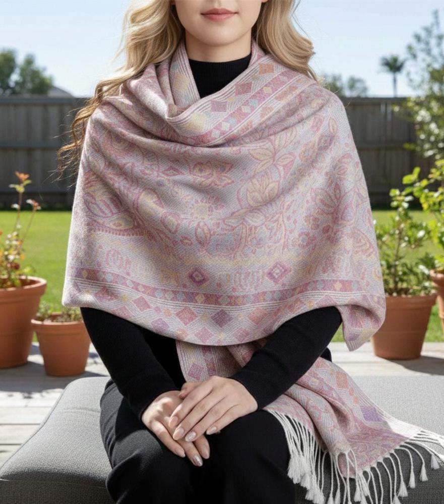 Soft Pashmina Shawl & Scarf for Women, Jacquard Brocade, Shawl, Sarong or Head Wraps