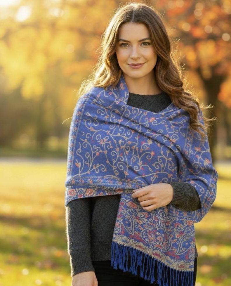 Soft Pashmina Shawl & Scarf for Women, Jacquard Brocade, Shawl, Sarong or Head Wraps