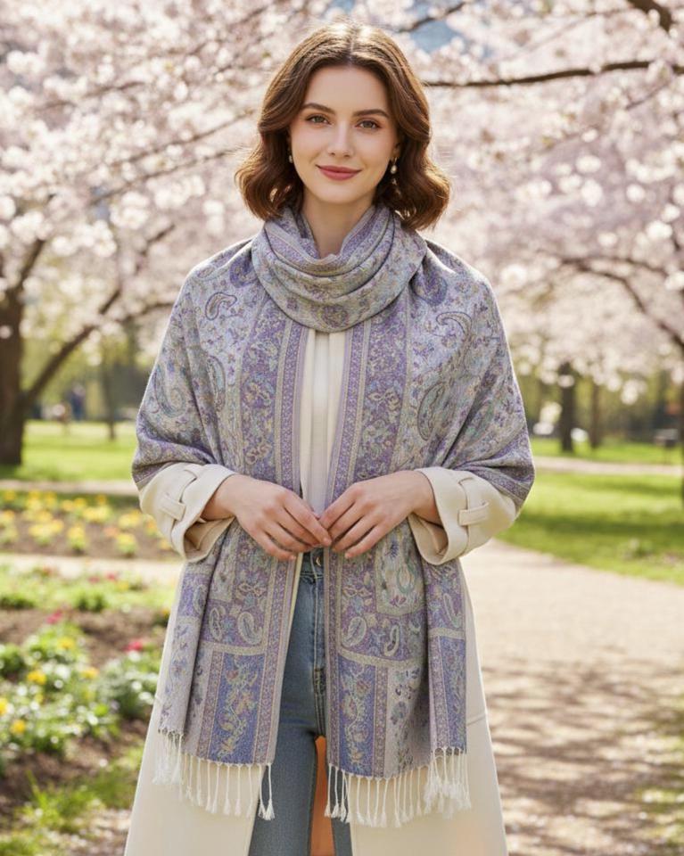 Soft Pashmina Shawl & Scarf for Women, Jacquard Brocade, Shawl, Sarong or Head Wraps