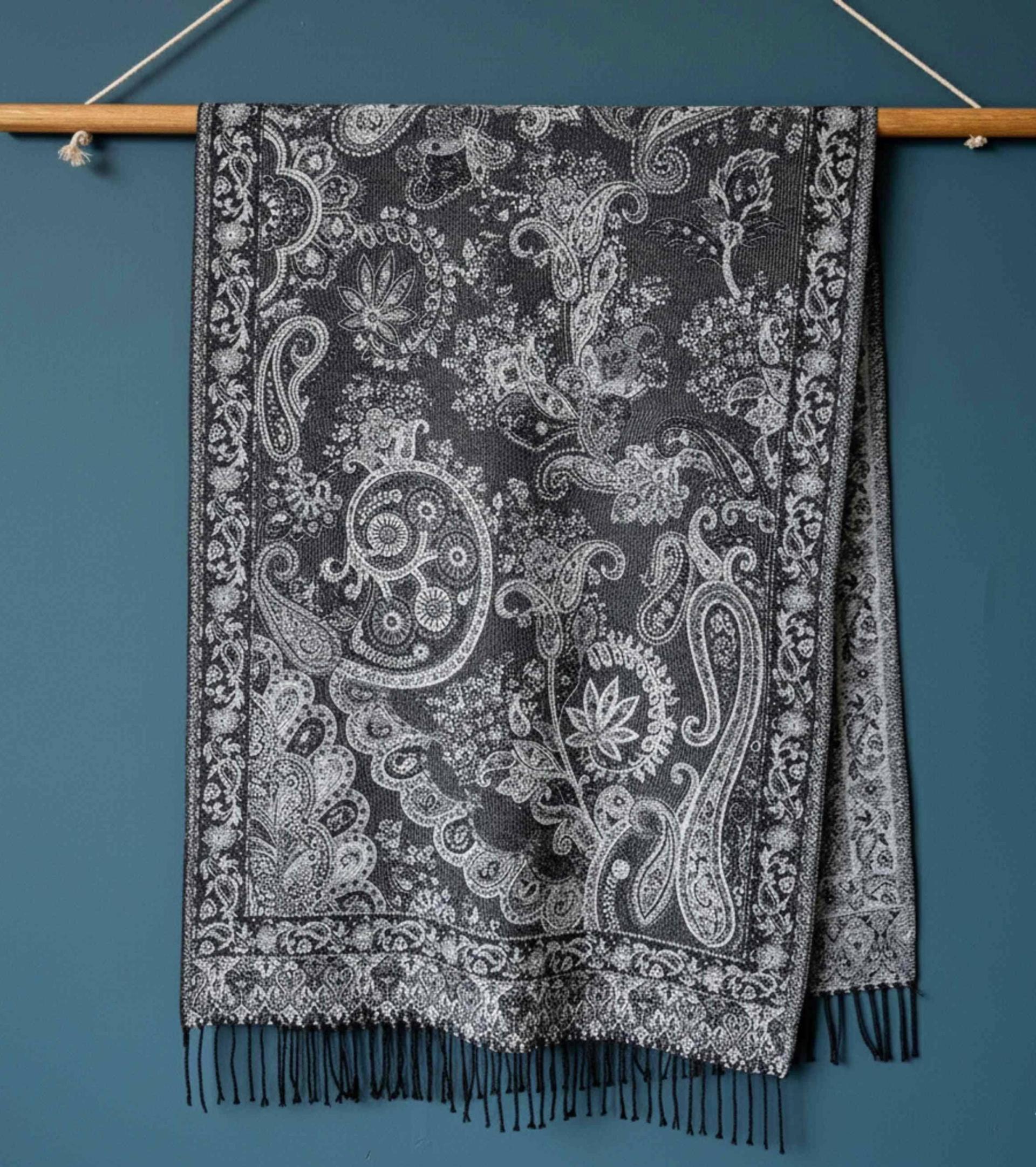 Reversible Soft Pashmina Shawl & Scarf for Women, Jacquard Brocade, Shawl, Sarong or Head Wraps