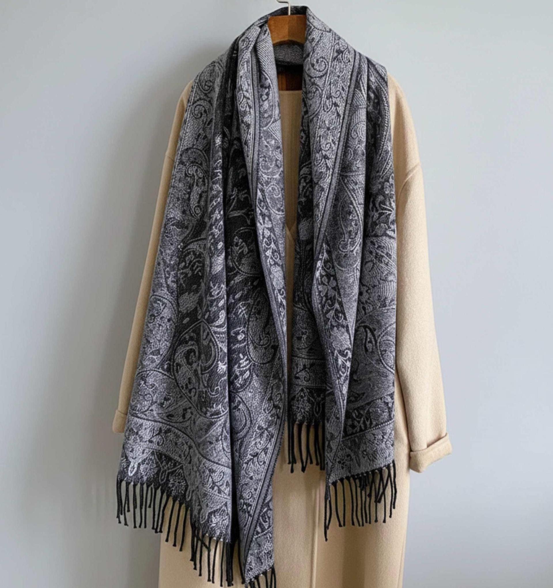 Reversible Soft Pashmina Shawl & Scarf for Women, Jacquard Brocade, Shawl, Sarong or Head Wraps