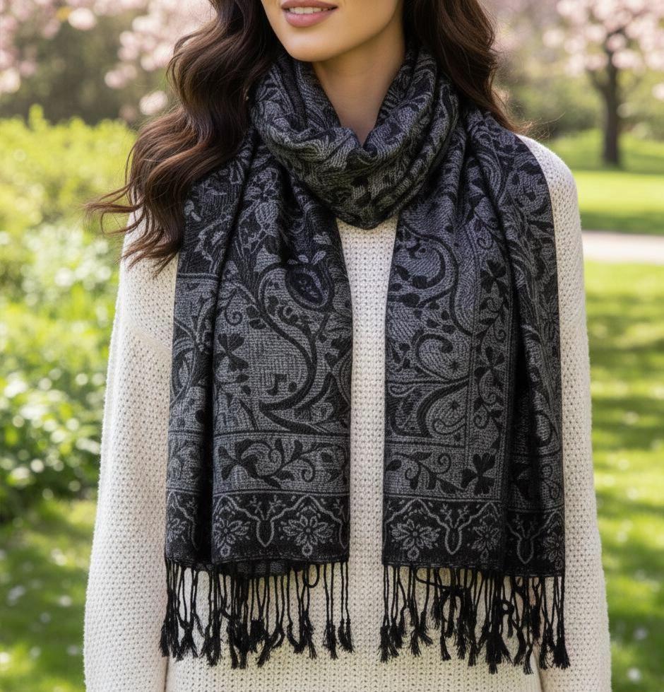 Reversible Soft Pashmina Shawl & Scarf for Women, Jacquard Brocade, Shawl, Sarong or Head Wraps