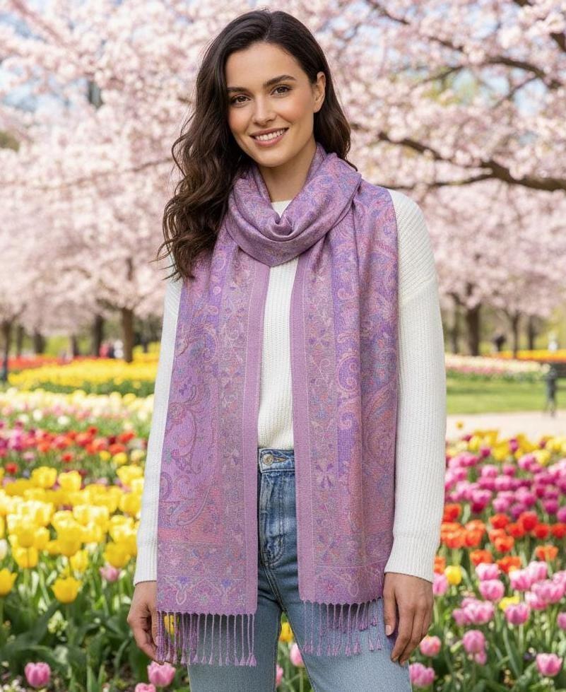 Reversible Soft Pashmina Shawl & Scarf for Women, Jacquard Brocade, Shawl, Sarong or Head Wraps