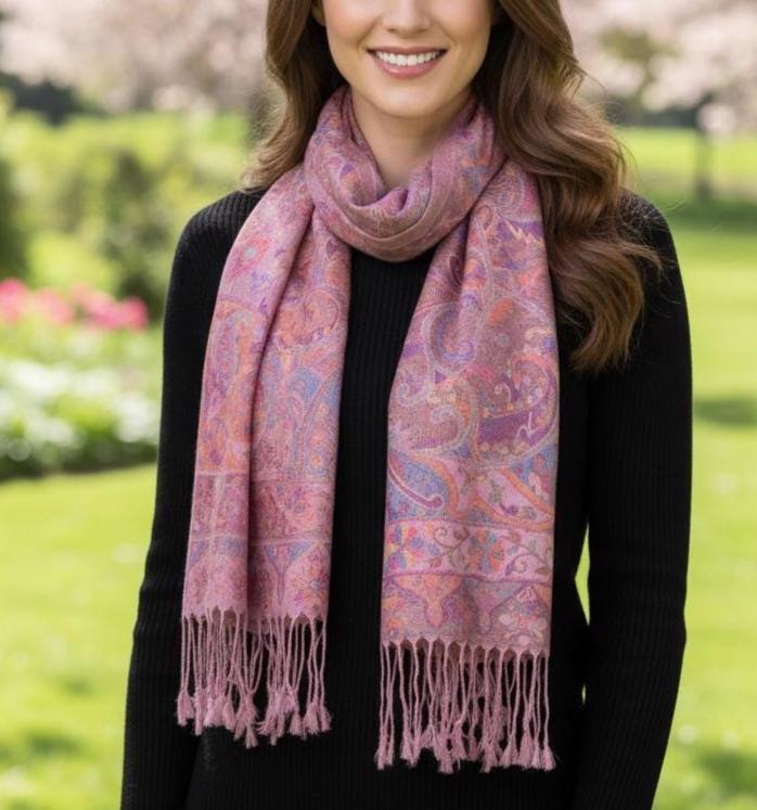 Reversible Soft Pashmina Shawl & Scarf for Women, Jacquard Brocade, Shawl, Sarong or Head Wraps
