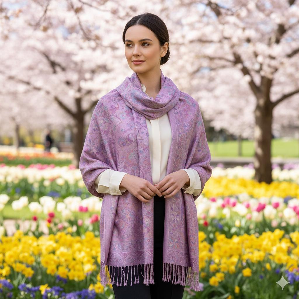 Reversible Soft Pashmina Shawl & Scarf for Women, Jacquard Brocade, Shawl, Sarong or Head Wraps