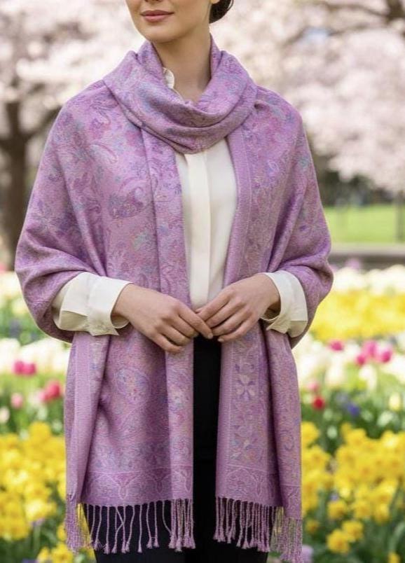 Reversible Soft Pashmina Shawl & Scarf for Women, Jacquard Brocade, Shawl, Sarong or Head Wraps