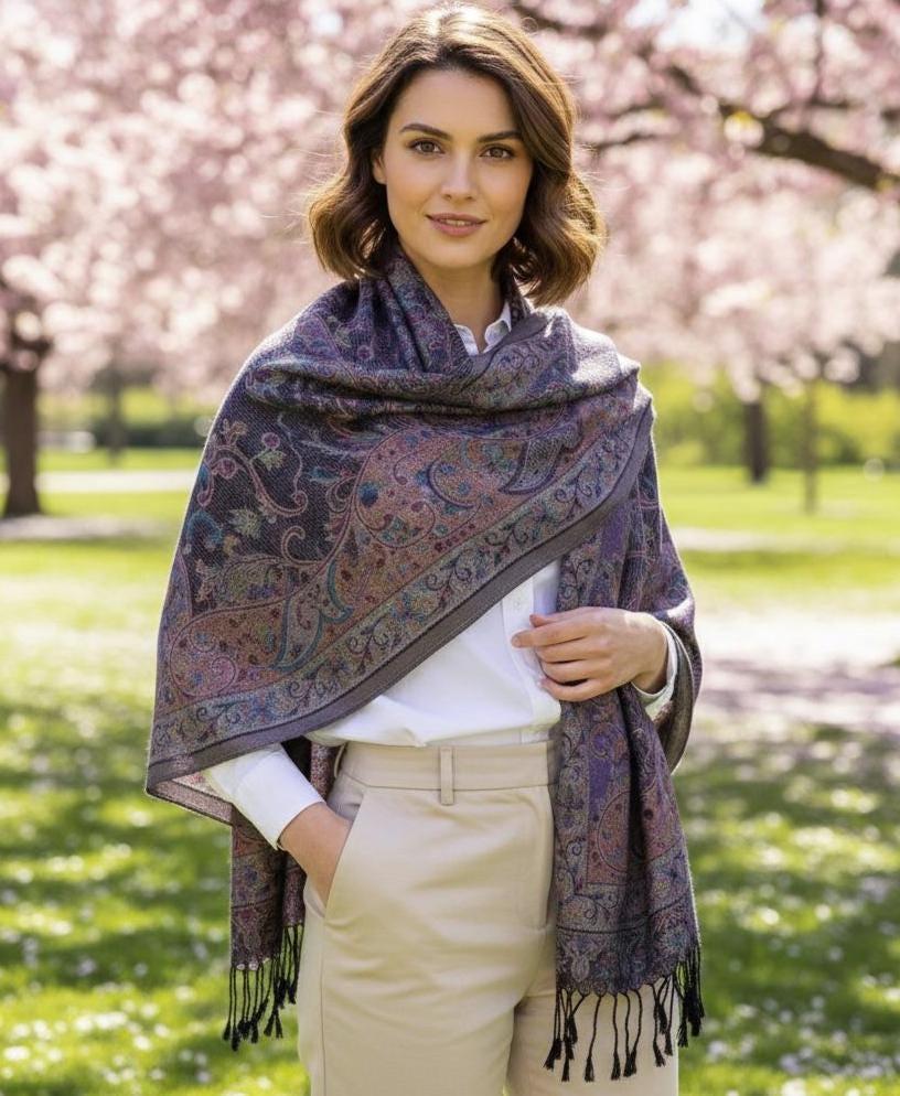 Reversible Soft Pashmina Shawl & Scarf for Women, Jacquard Brocade, Shawl, Sarong or Head Wraps