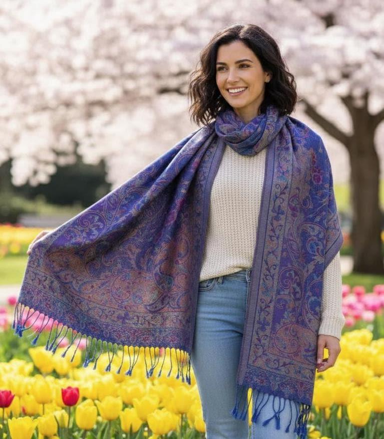 Reversible Soft Pashmina Shawl & Scarf for Women, Jacquard Brocade, Shawl, Sarong or Head Wraps