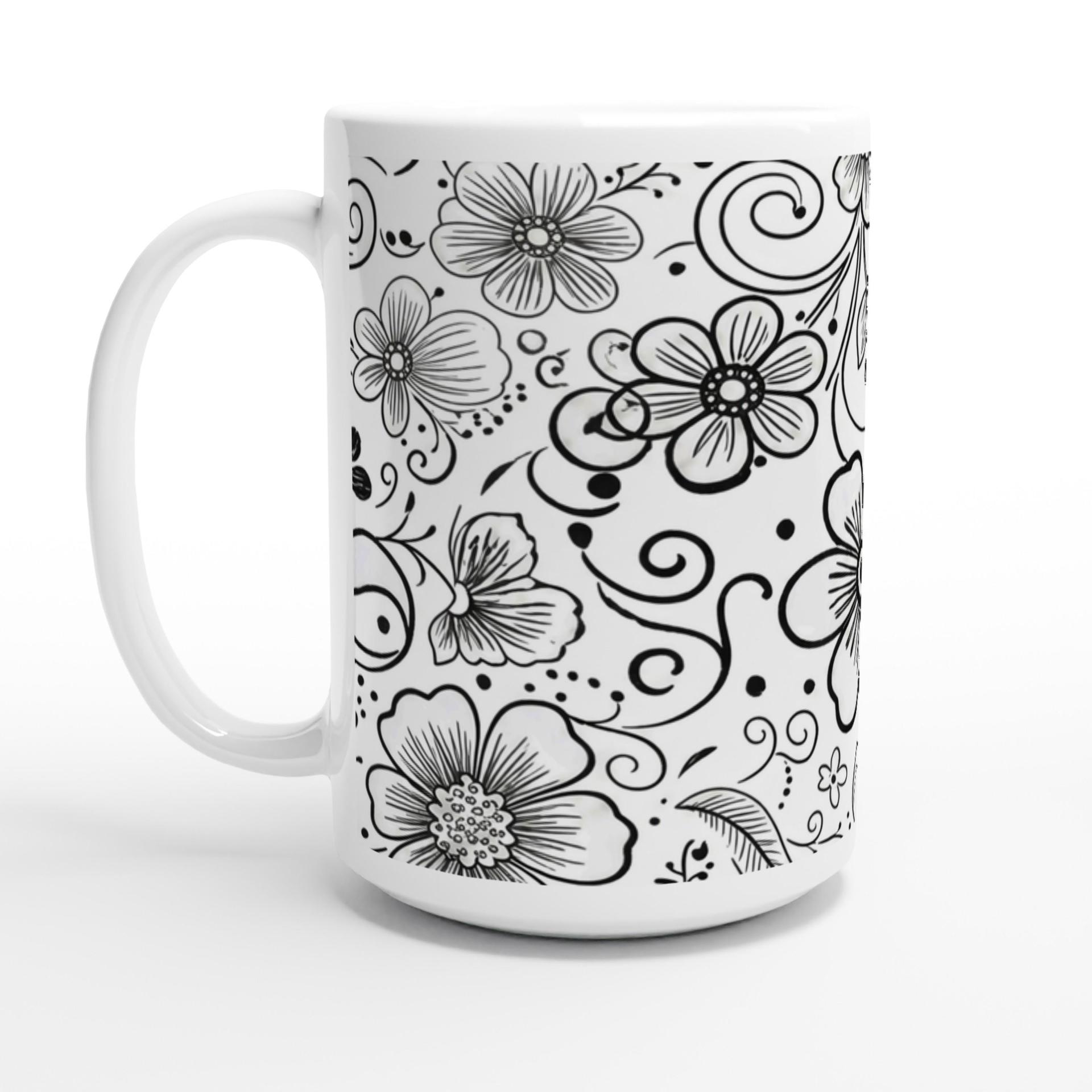 Set of Big Mugs, Floral Cup Set, Large 15 oz Matching Cups