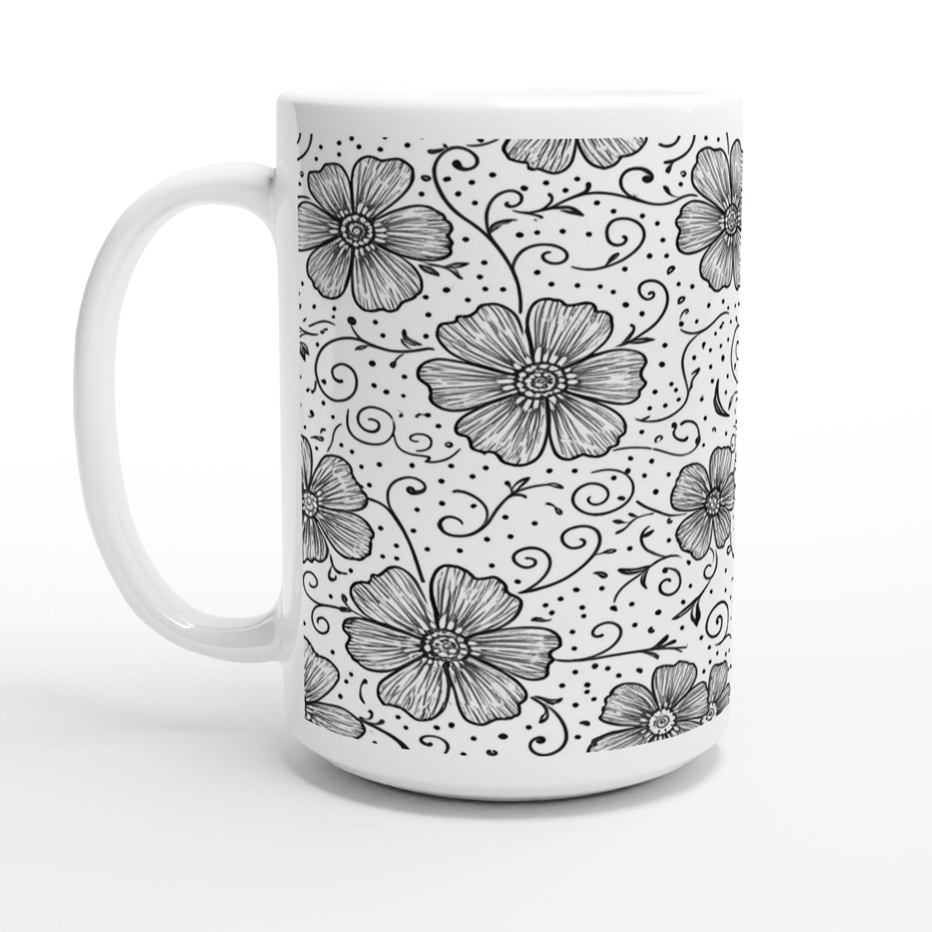 Set of Big Mugs, Floral Cup Set, Large 15 oz Matching Cups