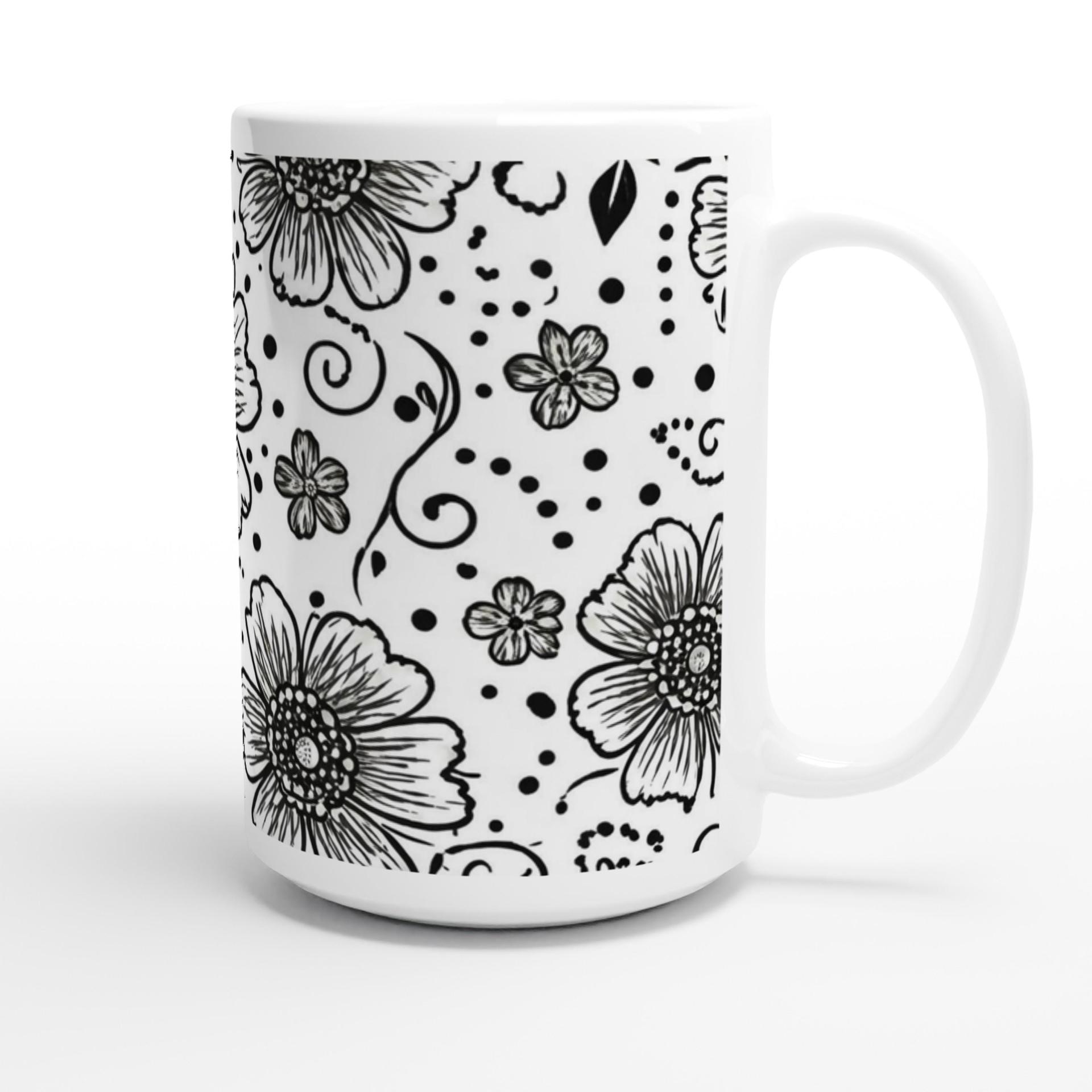 Set of Big Mugs, Floral Cup Set, Large 15 oz Matching Cups